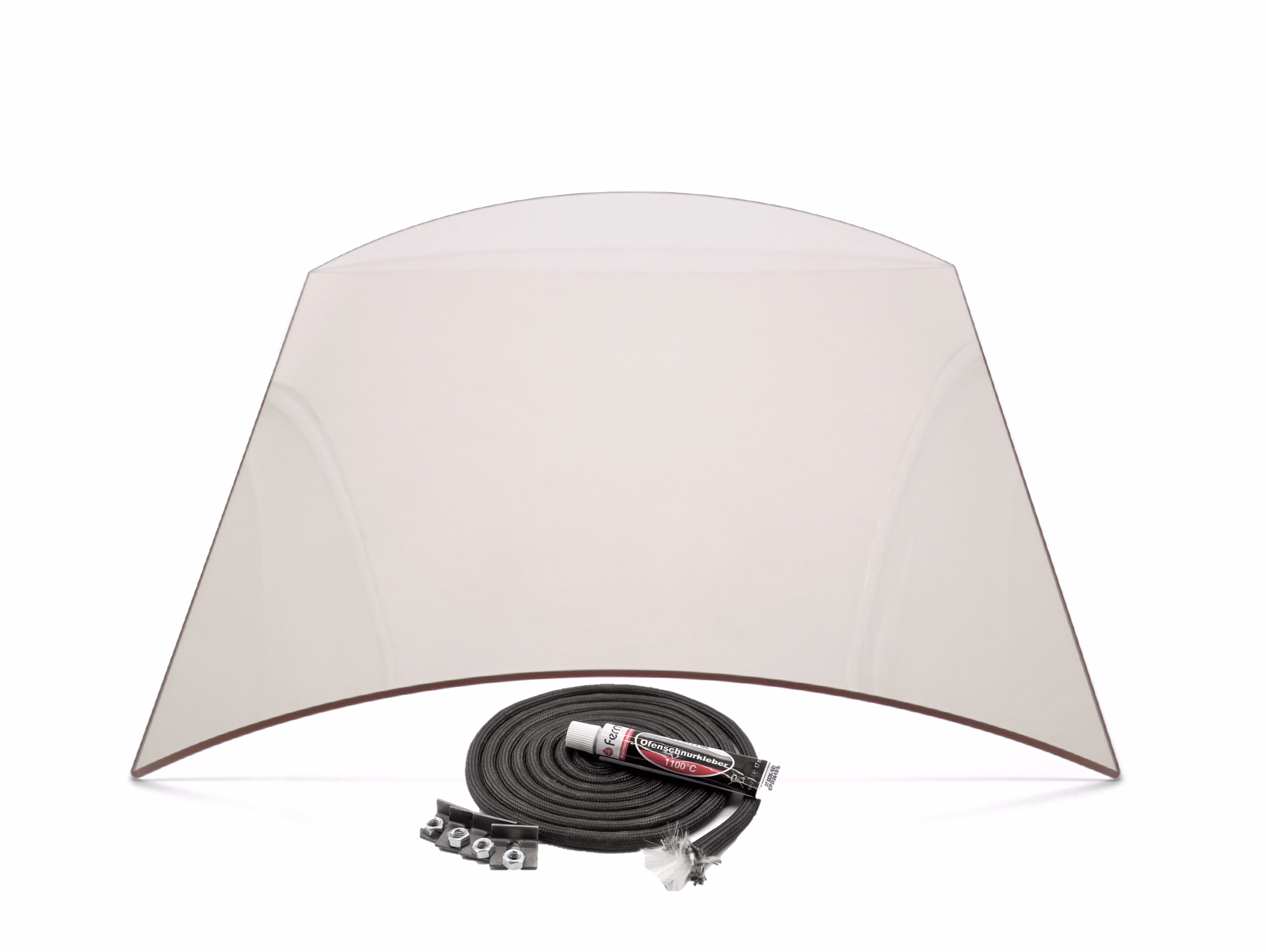 Gebogene Sichtscheibe aus 4 mm Spezial-Glaskeramik passend für Verona II 3.0