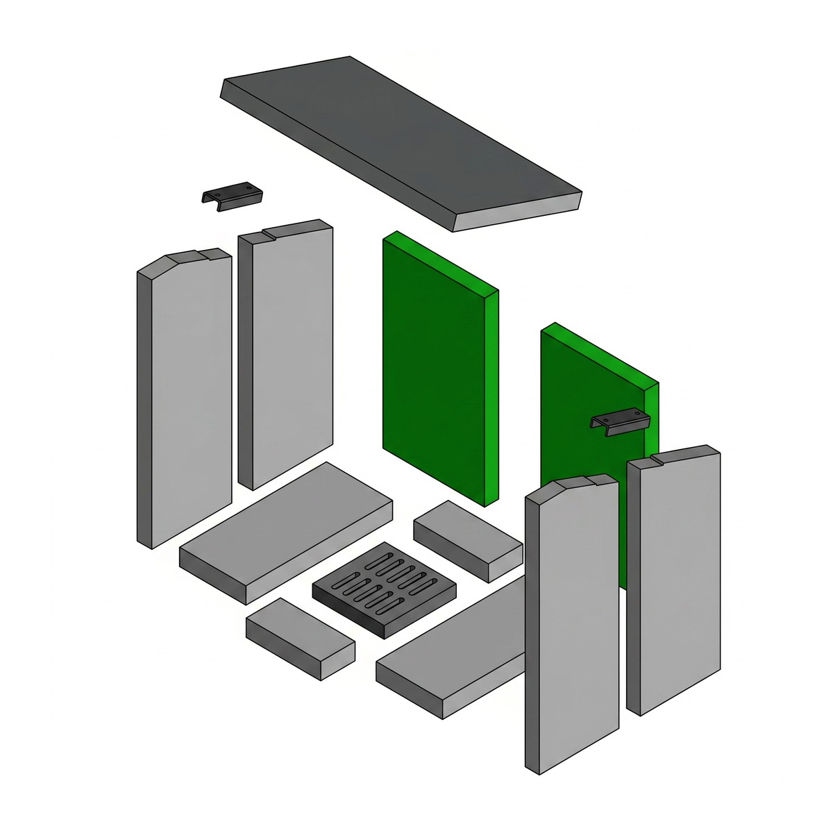Brennraum Schamott, hinten, 2-teilig
