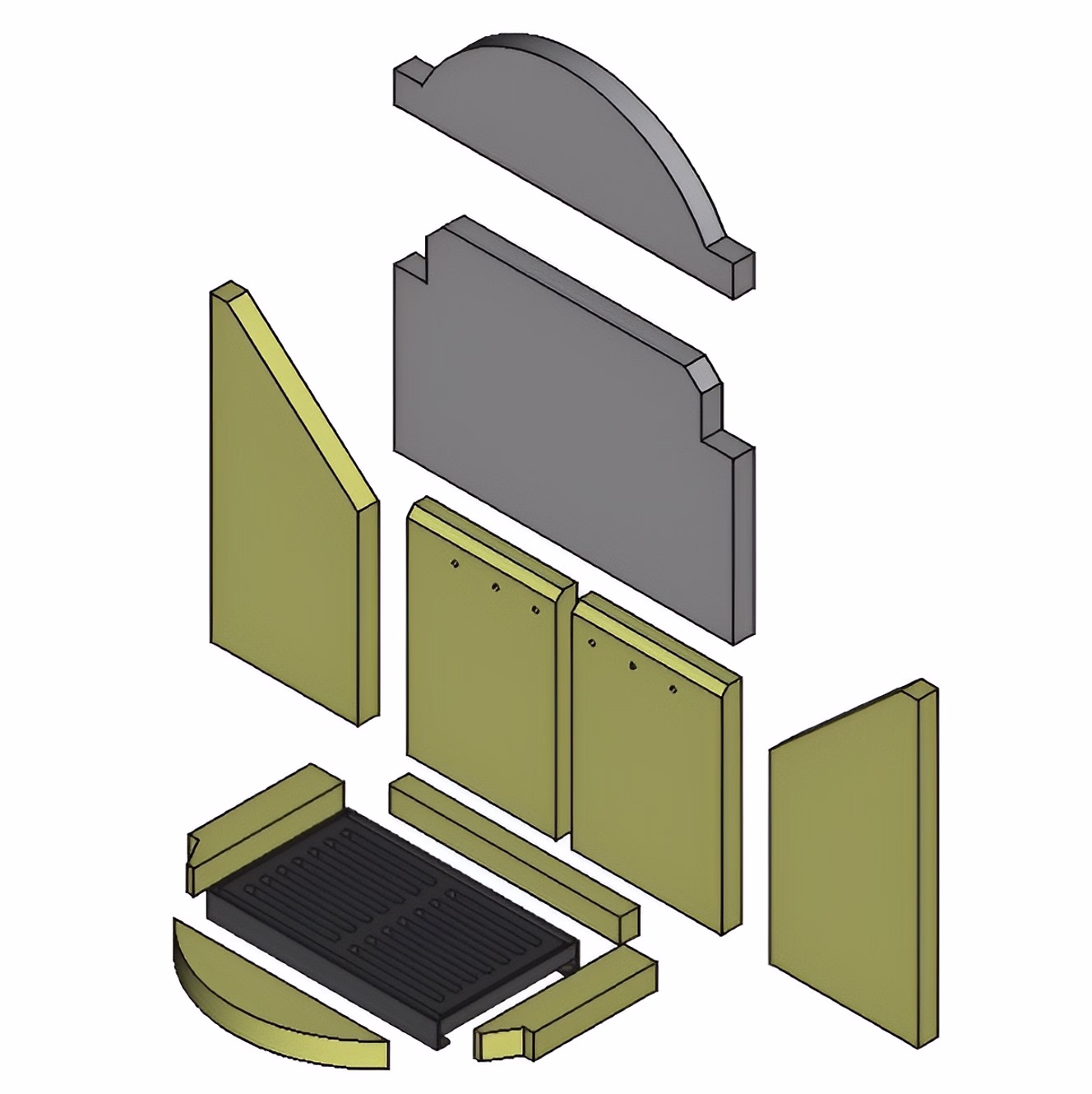 Komplettes Brennraum-Set aus Vermiculit  8-teilig passend für Tifano