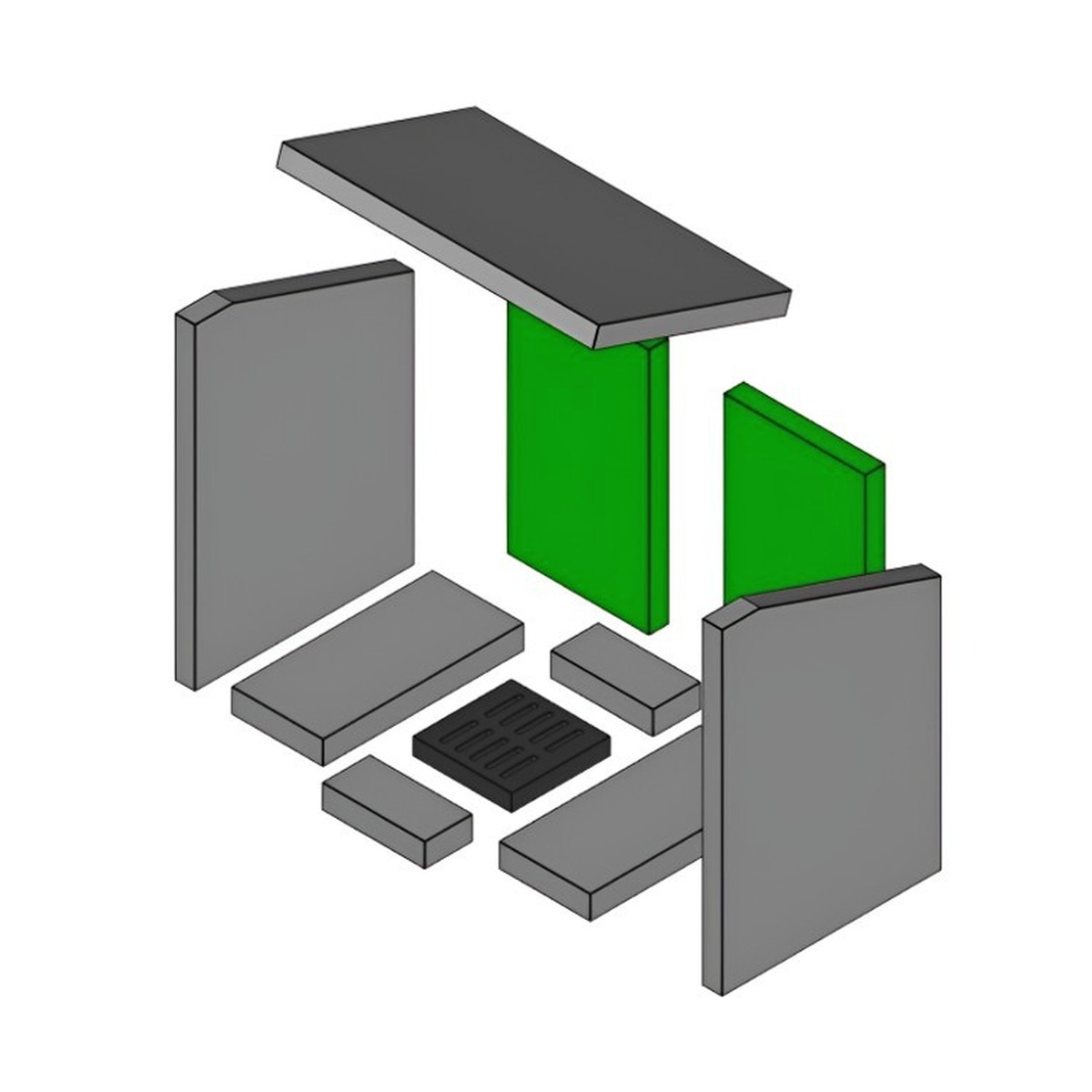 Brennraum Schamott, hinten, 2-teilig