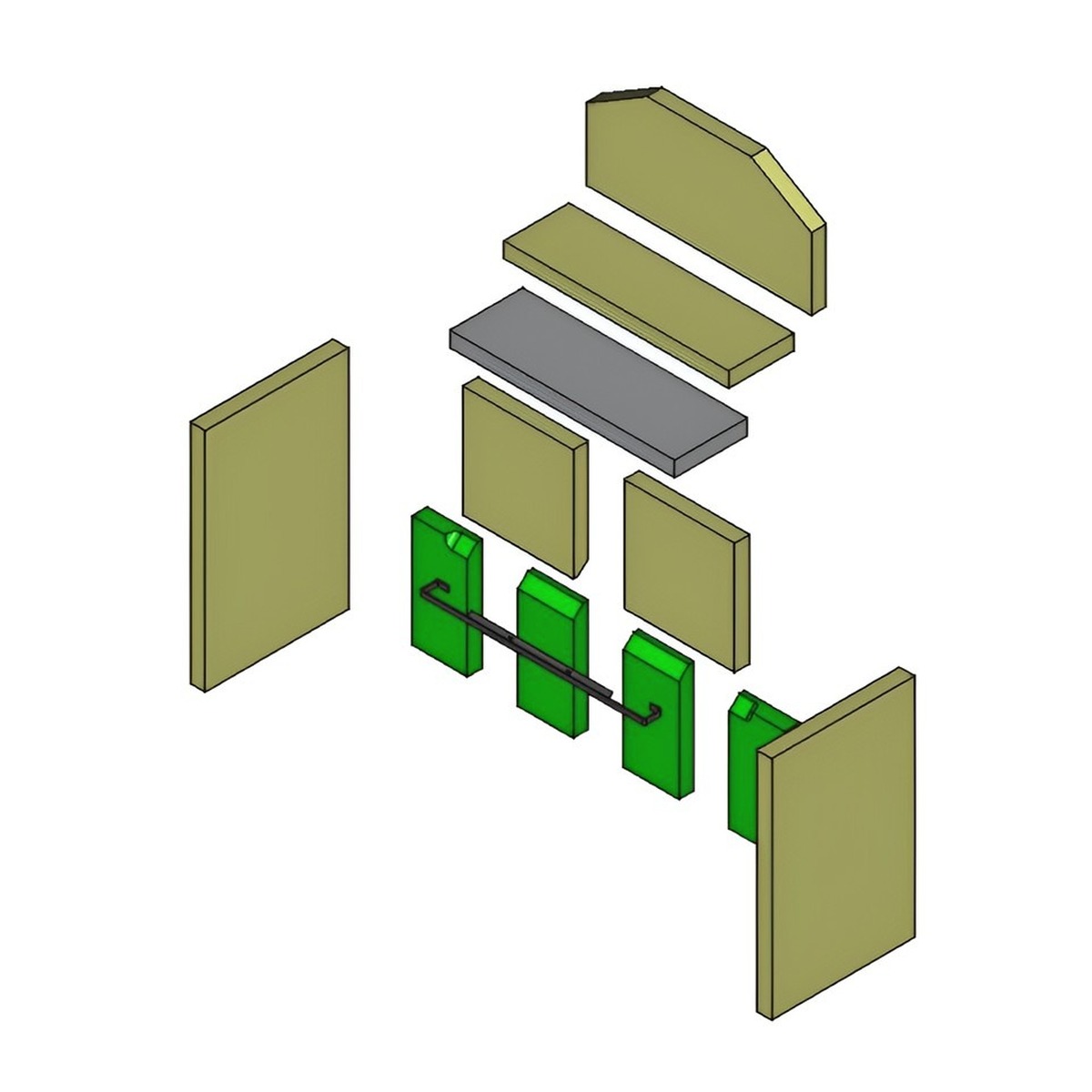 Brennraum Set hinten unten, 4-teilig, Vermiculit