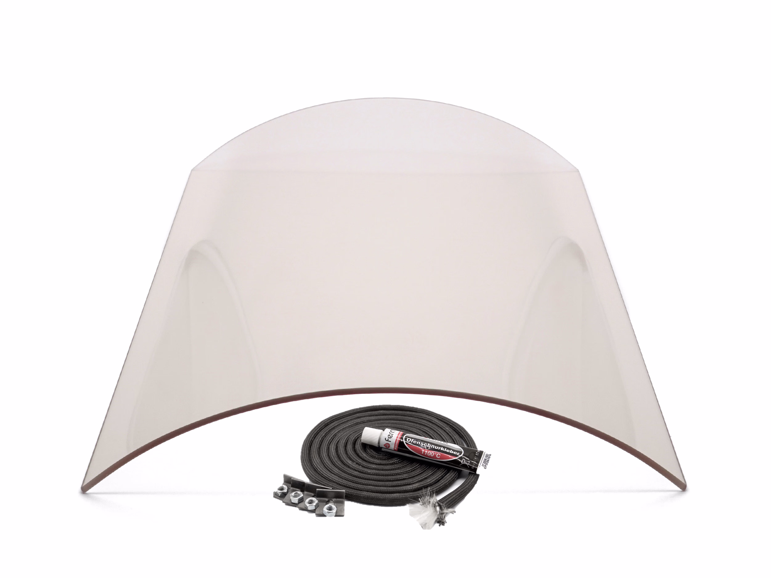 Gebogene Sichtscheibe aus 4 mm Spezial-Glaskeramik passend für Tifano